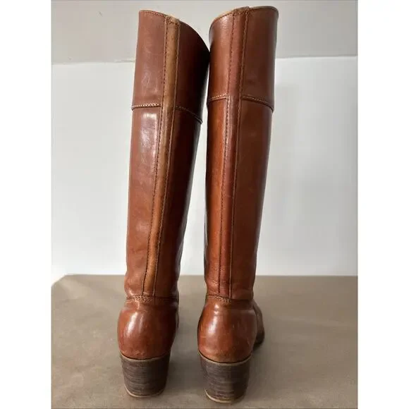 Vtg 1970s Bort Carleton Leather Campus Boots Whiskey Tan Sz 7.5 Made In USA